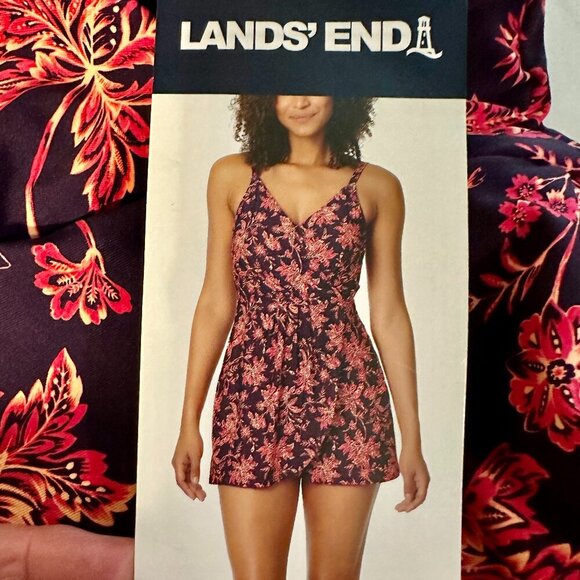 New Lands' End One Piece Swimsuit Size M Feminine Tulip Wrap Swim Dress Tropical - Picture 1 of 16
